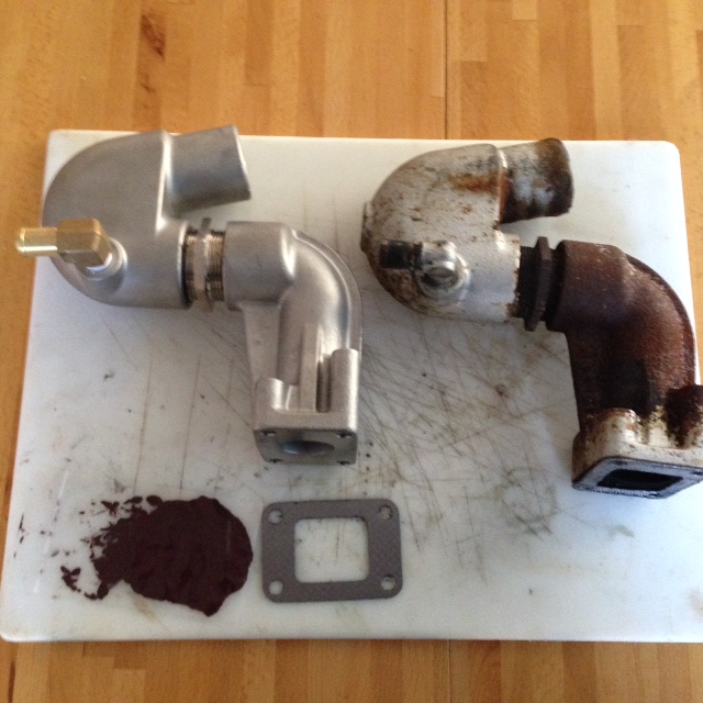 the old cast iron assembly and the new SS assembly from HDI Marine